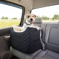 Cozy Sherpa-Lined Pet Car Booster Seat – Quilted Travel Bed for Small Dogs & Cats (Black) - Image 2