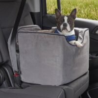Deluxe Grey Plush Pet Car Booster Seat – Soft Elevated Travel Bed for Small Dogs & Cats - Image 2